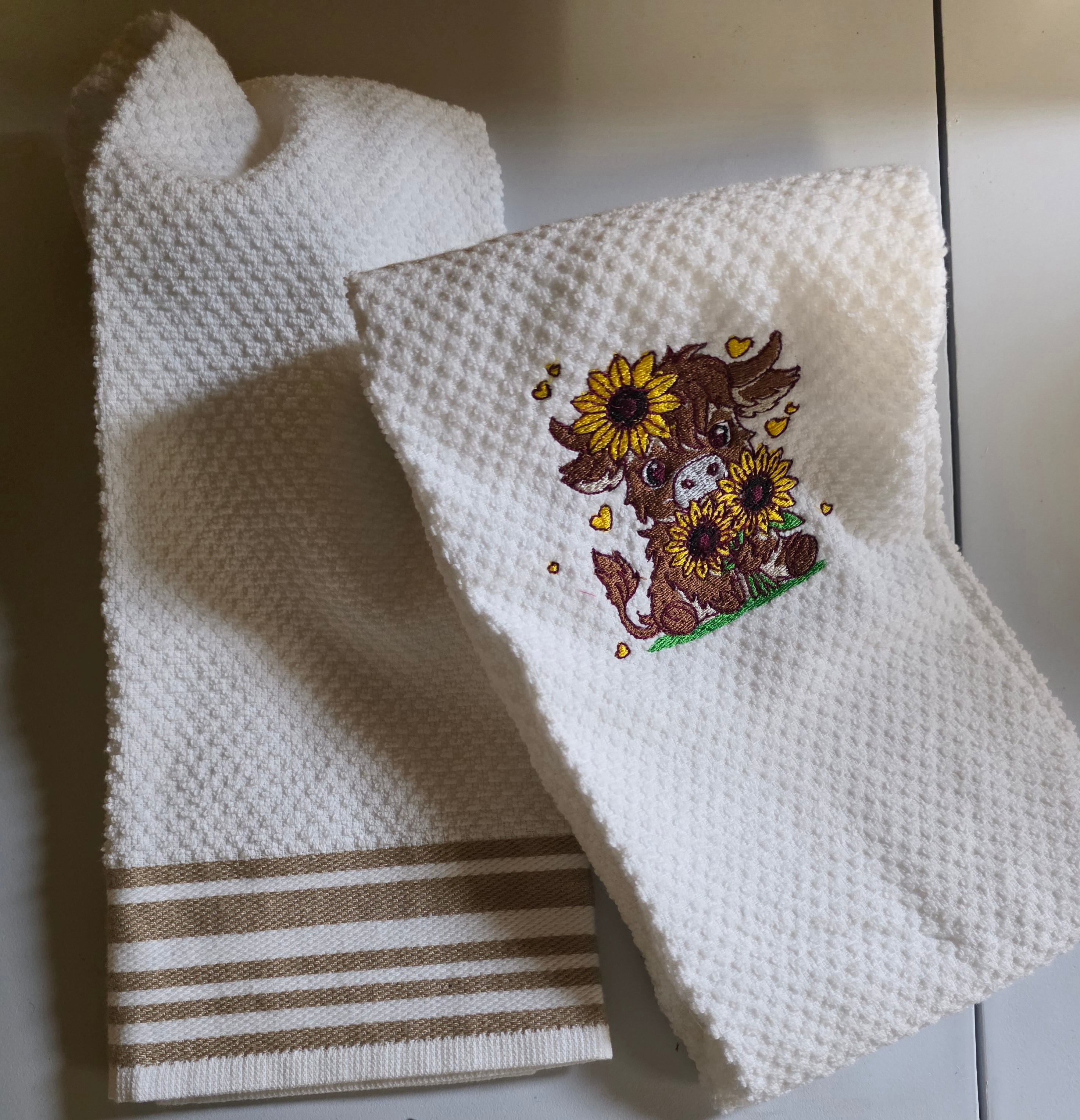 sunflower highland cow towel set