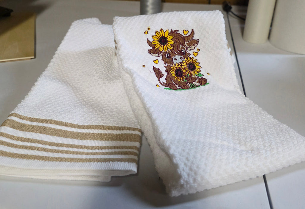 sunflower highland cow towel set