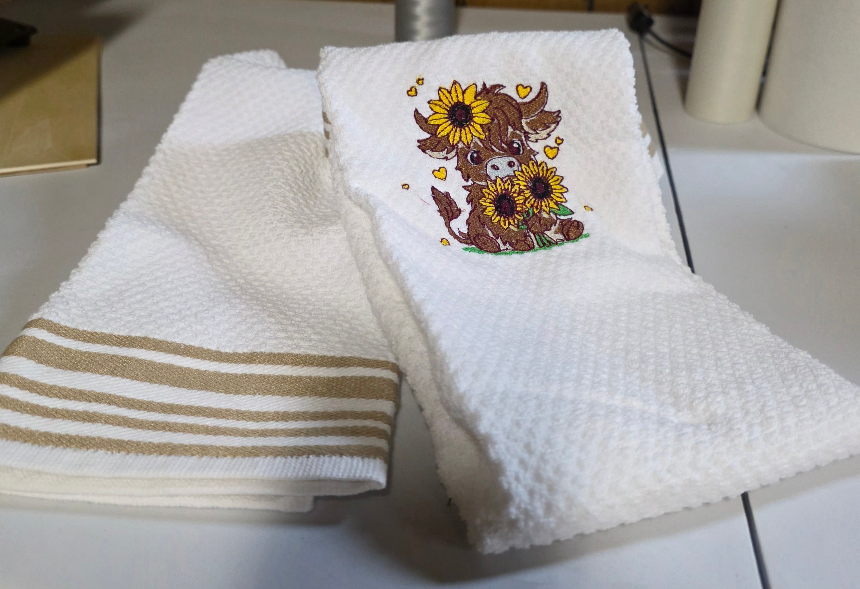 sunflower highland cow towel set