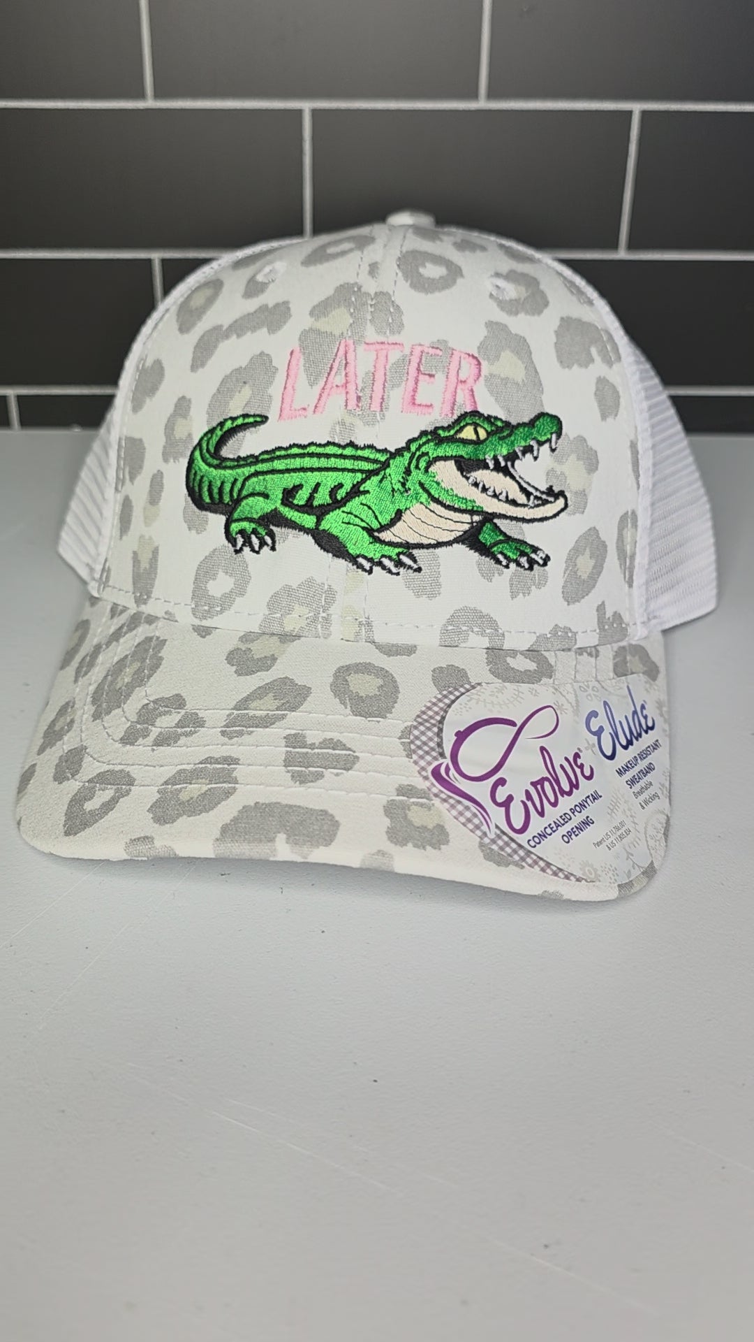 Later Gator Leopard Ponytail Cap – Embroidered Alligator Design