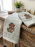 Highland cow bathroom hand towel set