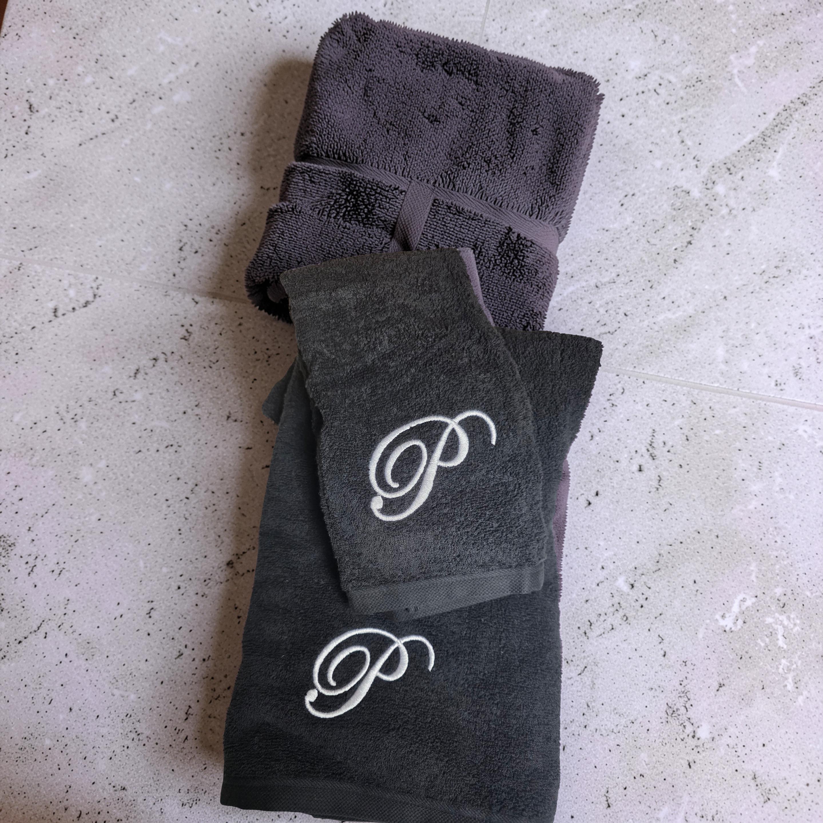 Monogrammed bath towel set.