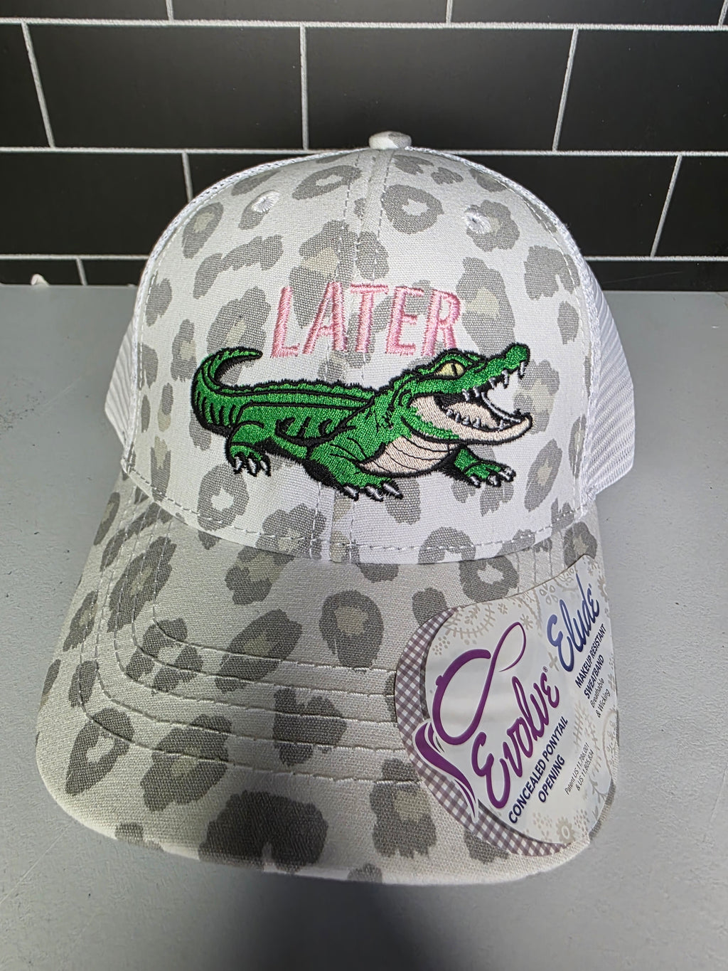 Later Gator Leopard Ponytail Cap – Embroidered Alligator Design