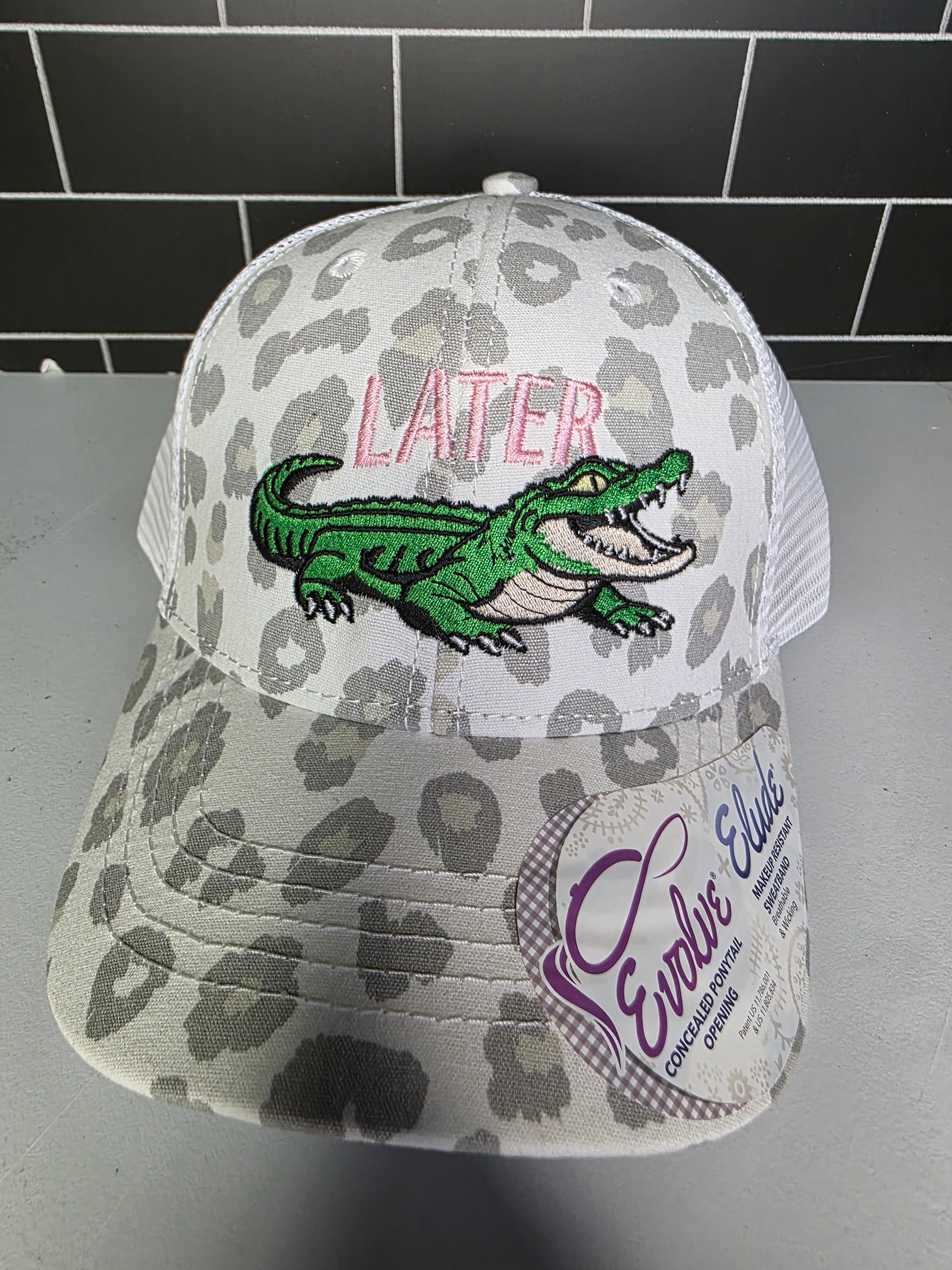 Later Gator Leopard Ponytail Cap – Embroidered Alligator Design