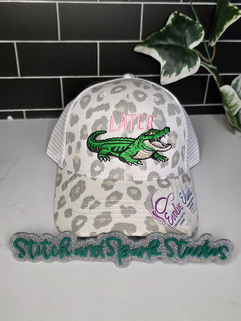 Later Gator Leopard Ponytail Cap – Embroidered Alligator Design