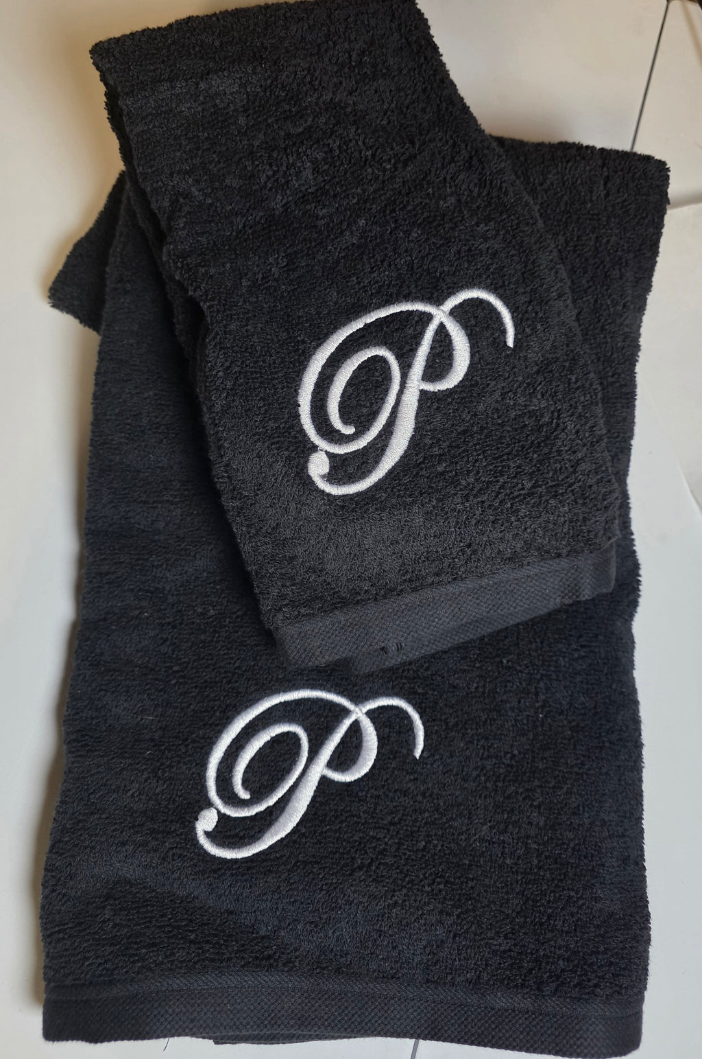 Monogrammed bath towel set.